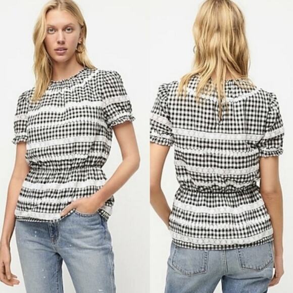 J Crew Re-imagined Daisy chain Gingham Peplum top Black White XS shirt 2020 - Picture 1 of 16